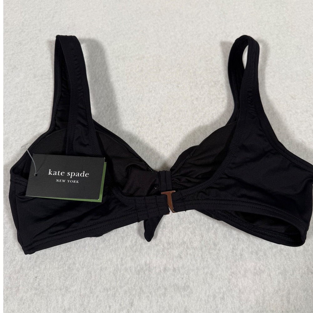 Kate Spade New York Black Bikini Top Front Tie S8C326S Womens Small New - Picture 2 of 12